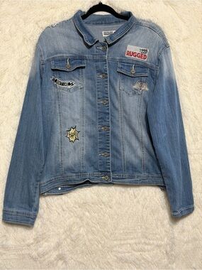 Hot Kiss Womens Indie Sleaze Jean Jacket XL Light Blue Y2K 90s Grunge Revival